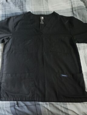 Dagacci Black V-Neck Scrub Top with Heart Logo